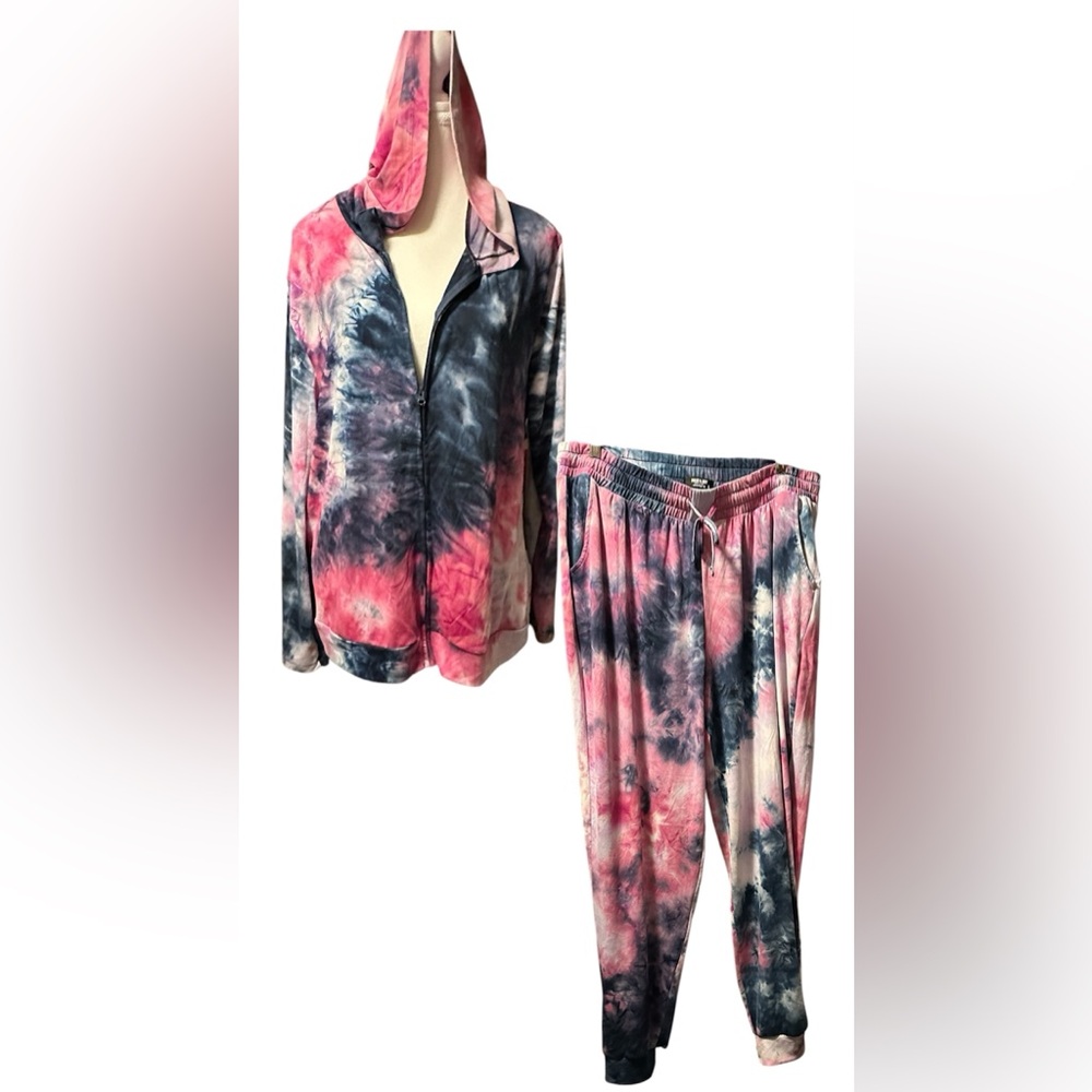 ⭐️2-PIECE SET⭐️Tie-Dye Hoodie & Joggers in Pink and Dark Blue, Size 1X